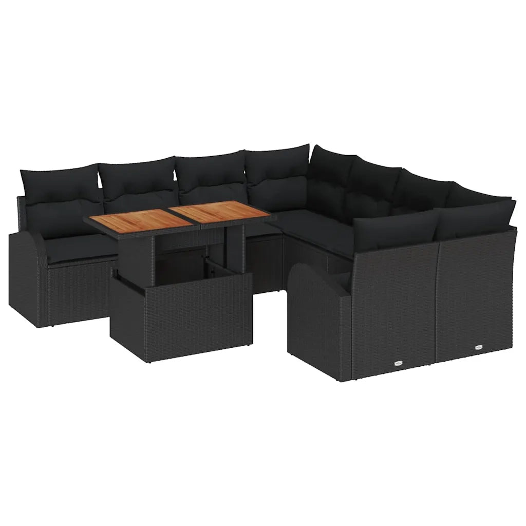 Set Divano da Giardino con cuscino 9 pcs Nero