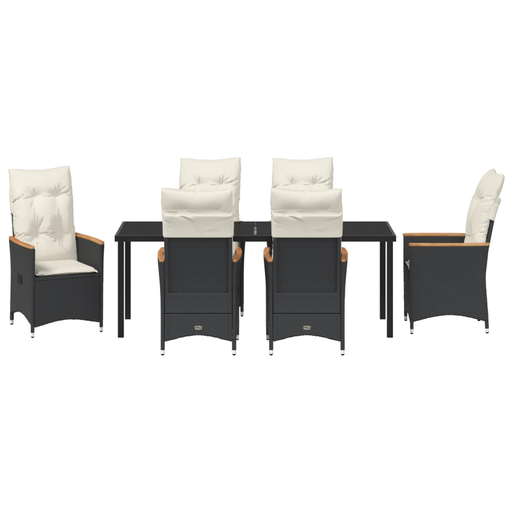 Set da Pranzo da Giardino 7 Pezzi con Cuscini Rattan Polimerico Nero