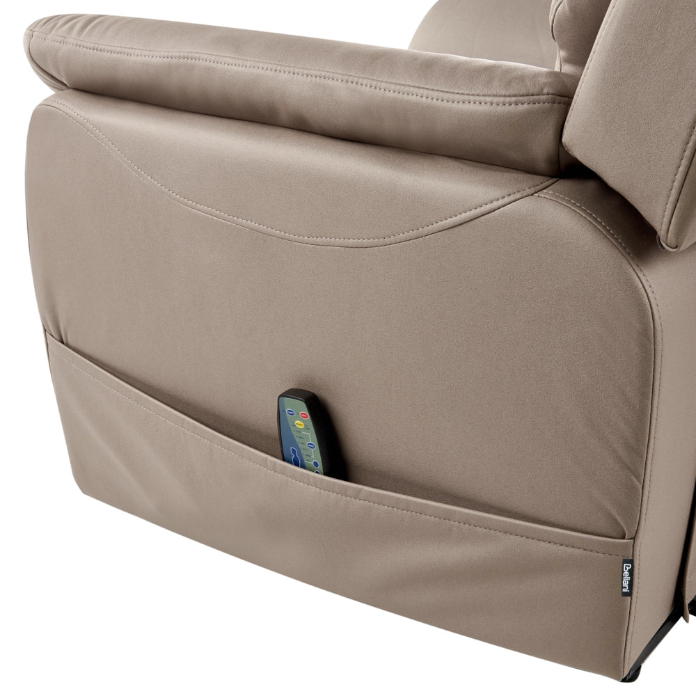 Poltrona elettrica riscaldabile reclinabile con funzione massaggio in ecopelle Taupe regolabile per il soggiorno moderno