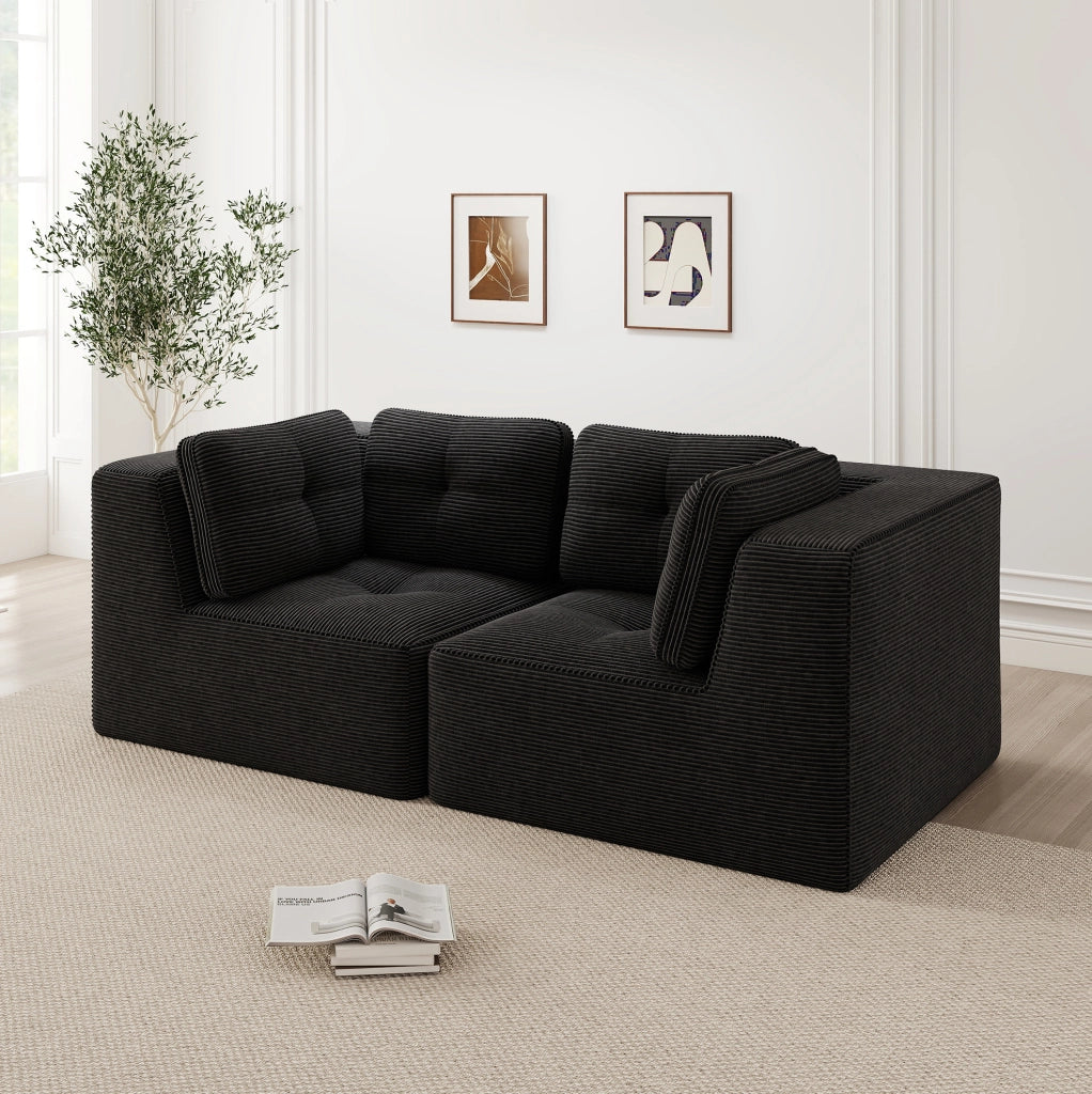 Divano angolare modulare 208x104x69 cm in velluto a coste nero; senza struttura rigida