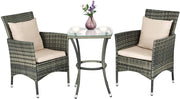 3 Pezzi Set Mobili da Giardino, Set da Esterno con Cuscini 2 Sedie e 1 Tavolino con Piano in Vetro, in Rattan PE, Ideale per Balcone Terrazza Giadino, Grigio