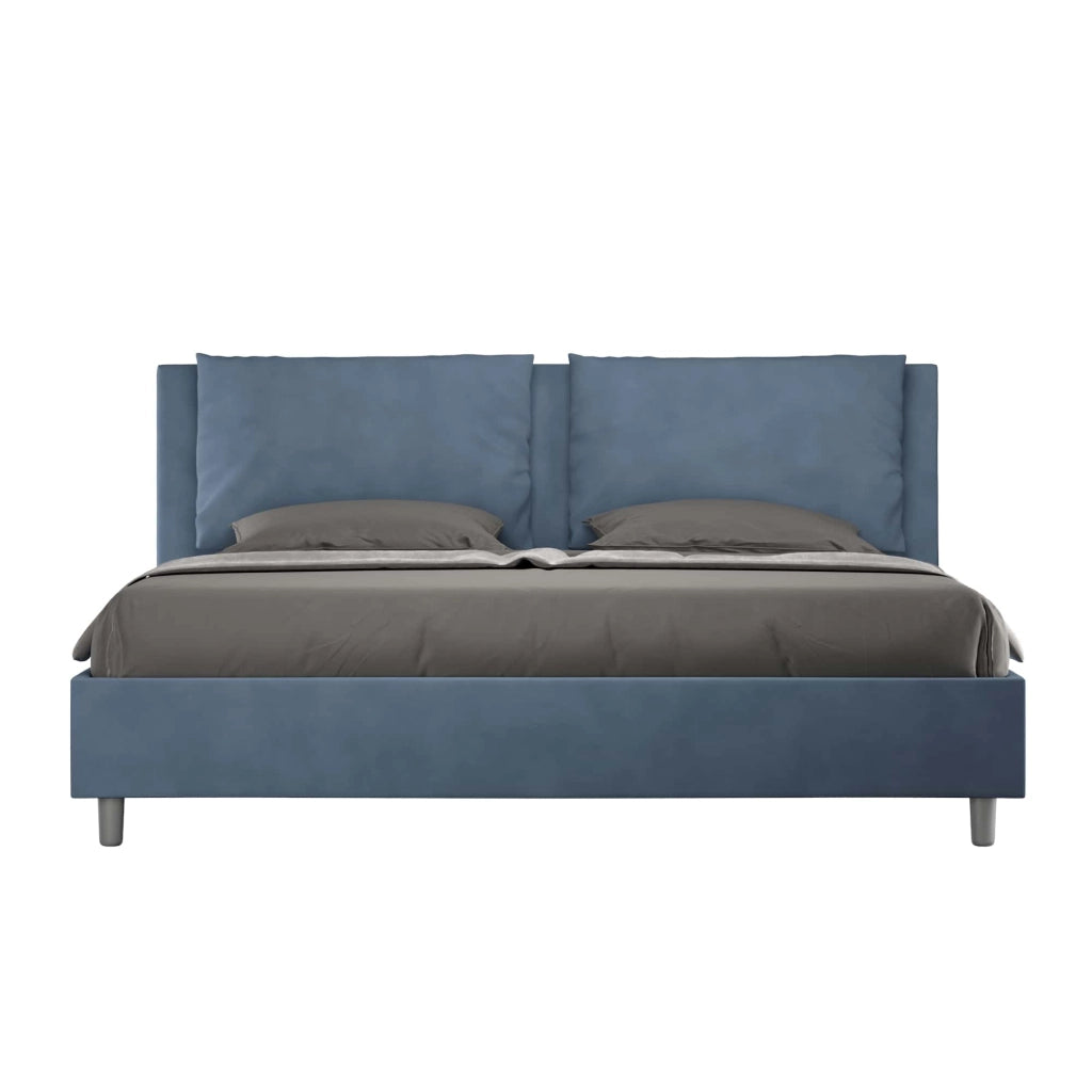 BS COM Letto con rete imbottito 180x190 microfibra blu