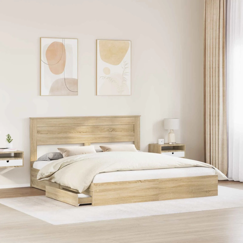 Letto con Contenitore con testiera Rovere Sonoma 180 x 200 cm