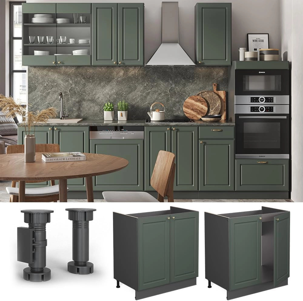 Mobile lavello cucina Fame-Line, Verde-oro Country House, 80 cm senza piano di lavoro, per la combinazione con altri moduli della serie Fame-Line
