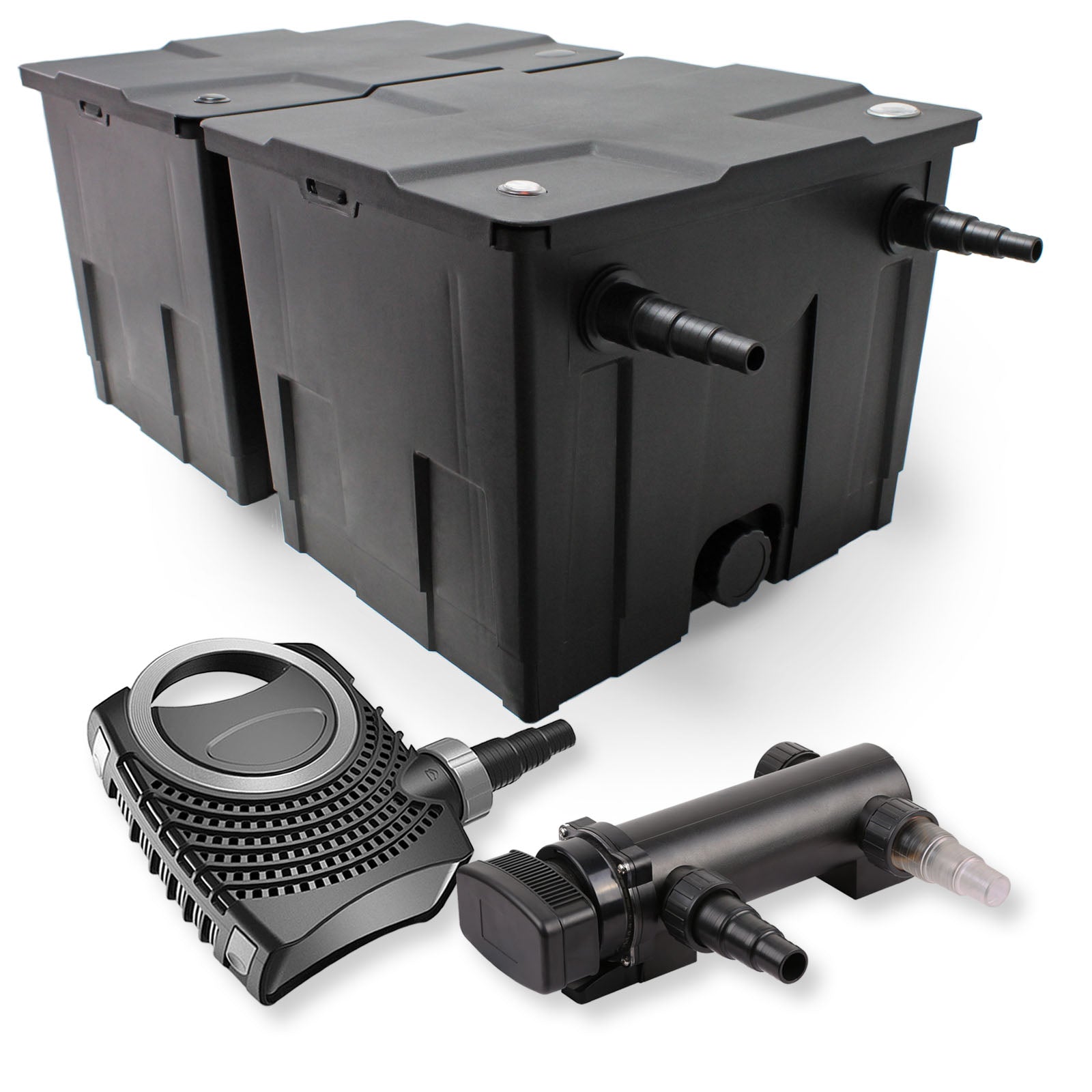 Set Filtro a 2 camere laghetto 60000l con Chiarificatore UVC 18W 3ª serie Pompa NEO7000 50W