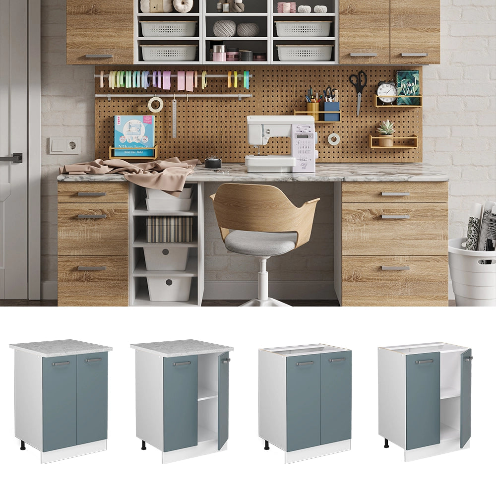 Vicco Base universale Grigio-blu 60 cm con ante, con piano di lavoro