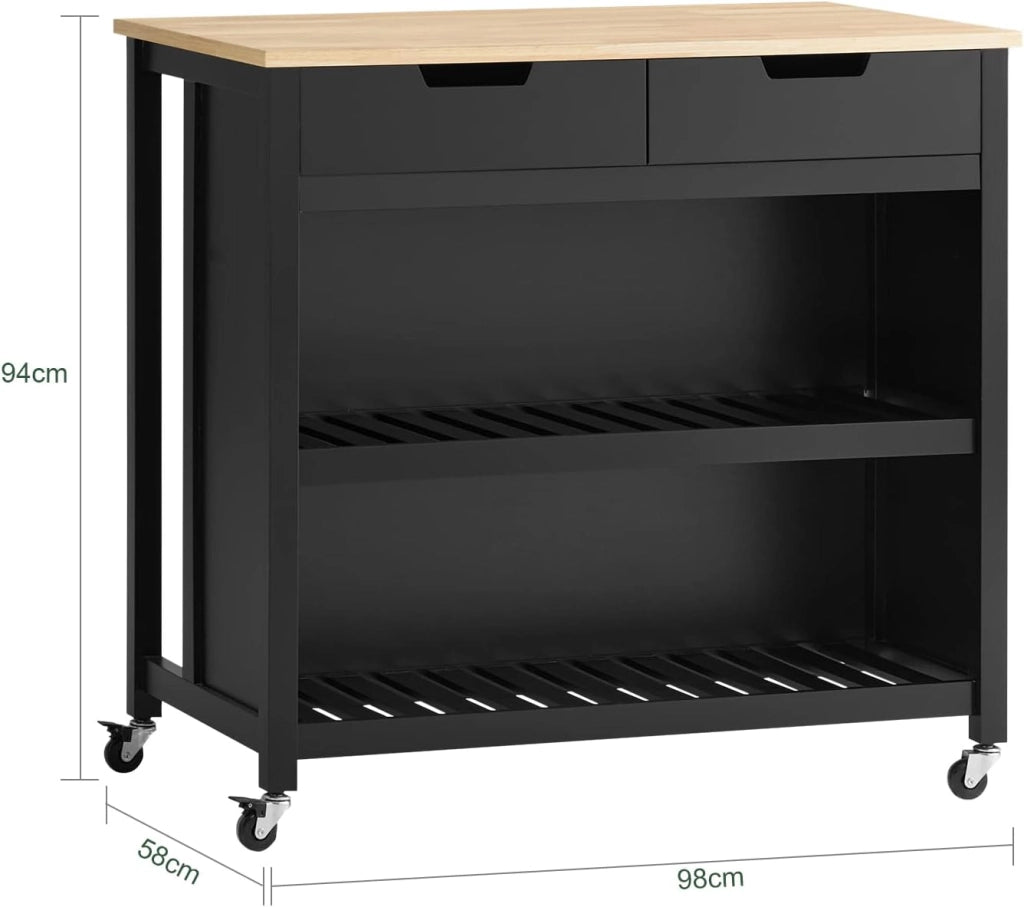 Mobile Cucina Salvaspazio Carrello Cucina con Ruote Credenza Cucina Mobiletto Cucina Dispensa Isola Cucina Mobile Cucina con Cassetti Piano in Legno Nero 98x94x58 cm FKW74-SCH