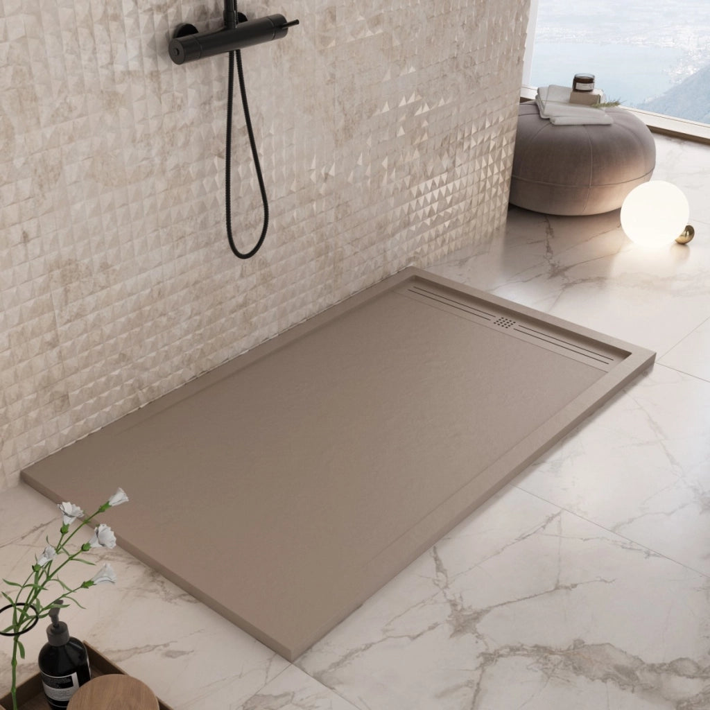 Piatto doccia in marmo resina tortora pietra cemento grid, misura 80x140