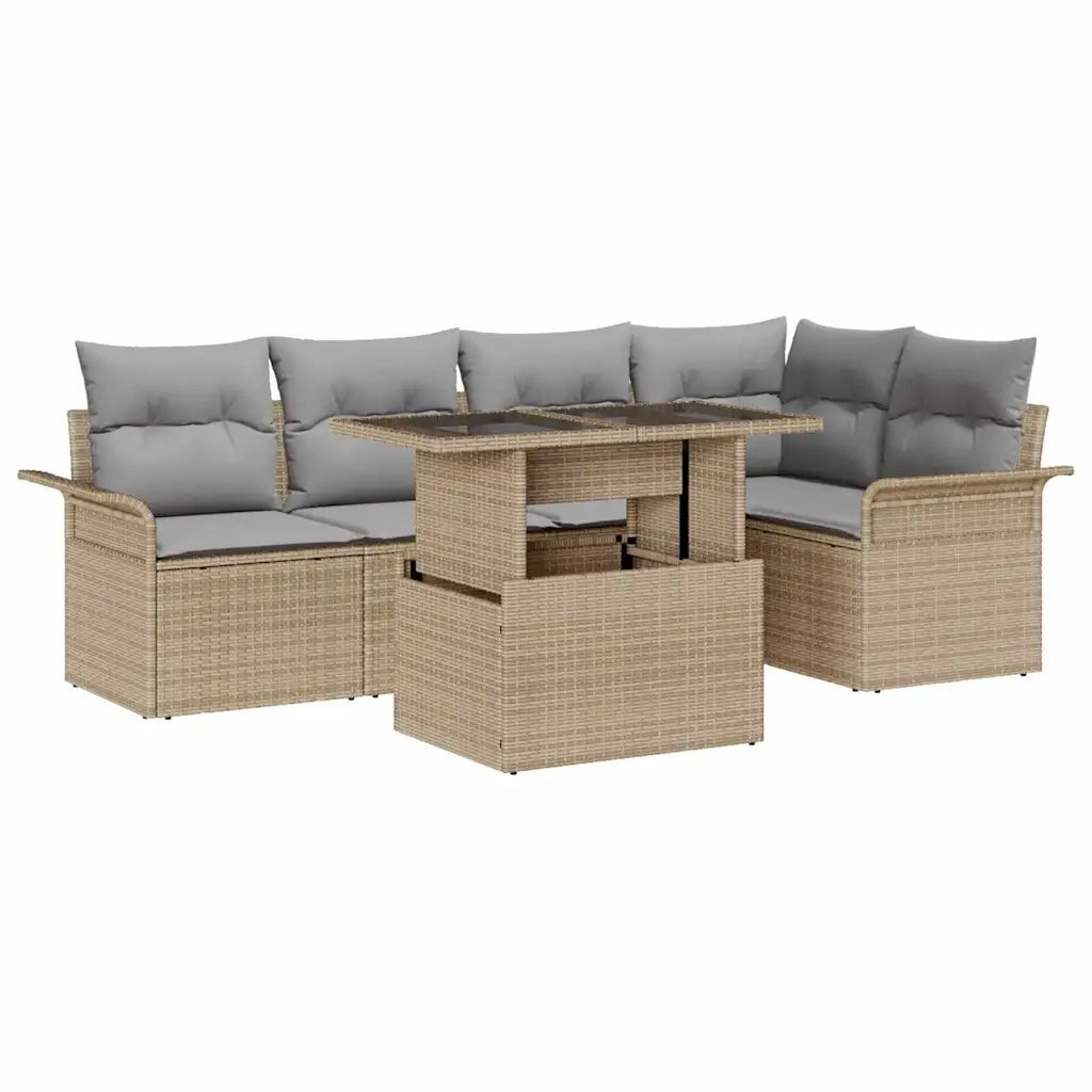 Set Divano da Giardino con cuscino 6 pcs Beige Poly Rattan