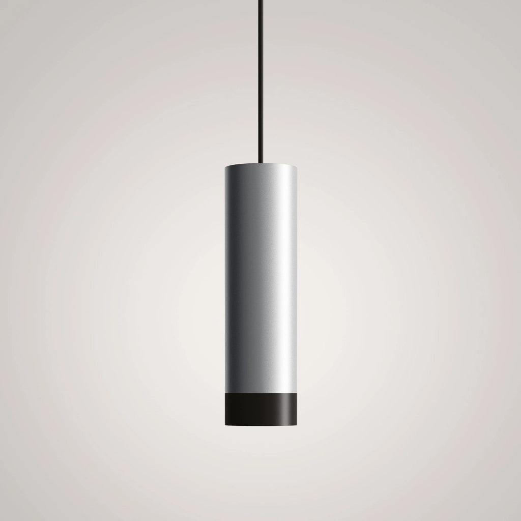 Tubotto Lampada a Sospensione LED Dimmerabile 8W 2700K in Alluminio Anodizzato Nero e Argento Design Moderno per Interni di Alta Qualità
