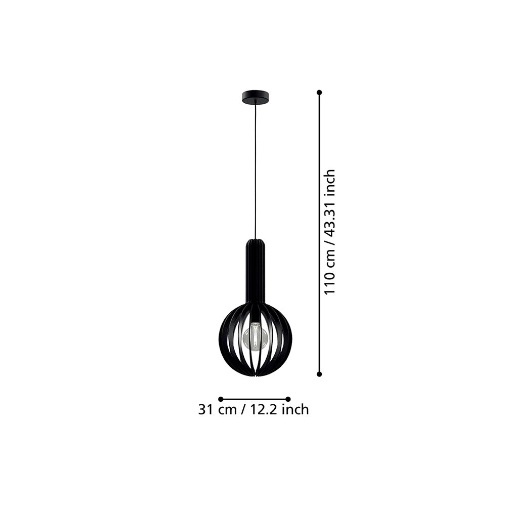 Lampadario Industrial Velasco 1 Luce Acciaio Nero Diffusore Nero Tondo