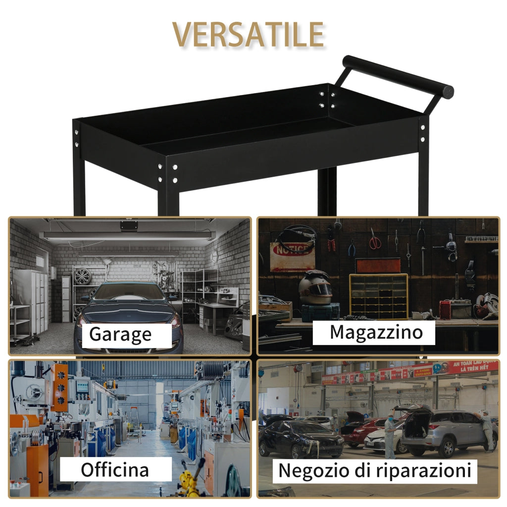 Carrello Porta Attrezzi a 2 Ripiani in Acciaio, 84.5x38x84cm, Nero