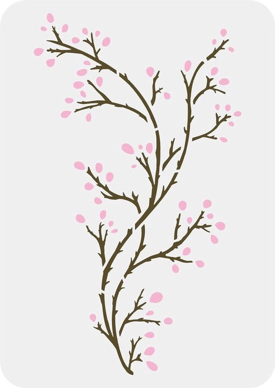 Stencilli per dipinti - Rami nudi grandi e fiori in boccia disegno - Artigianato DIY per dipinti pareti finestre tessuti