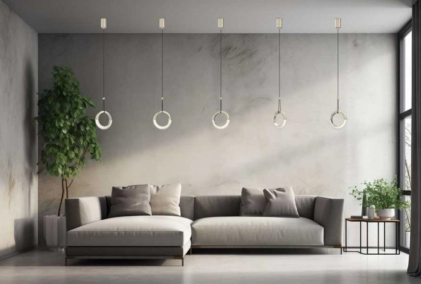MILEY-S1 P Sospensione 1 luce con base a led 12W  anello luminoso diffusore acrilico colore platino dimmerabile SDD 2800 - 5000K