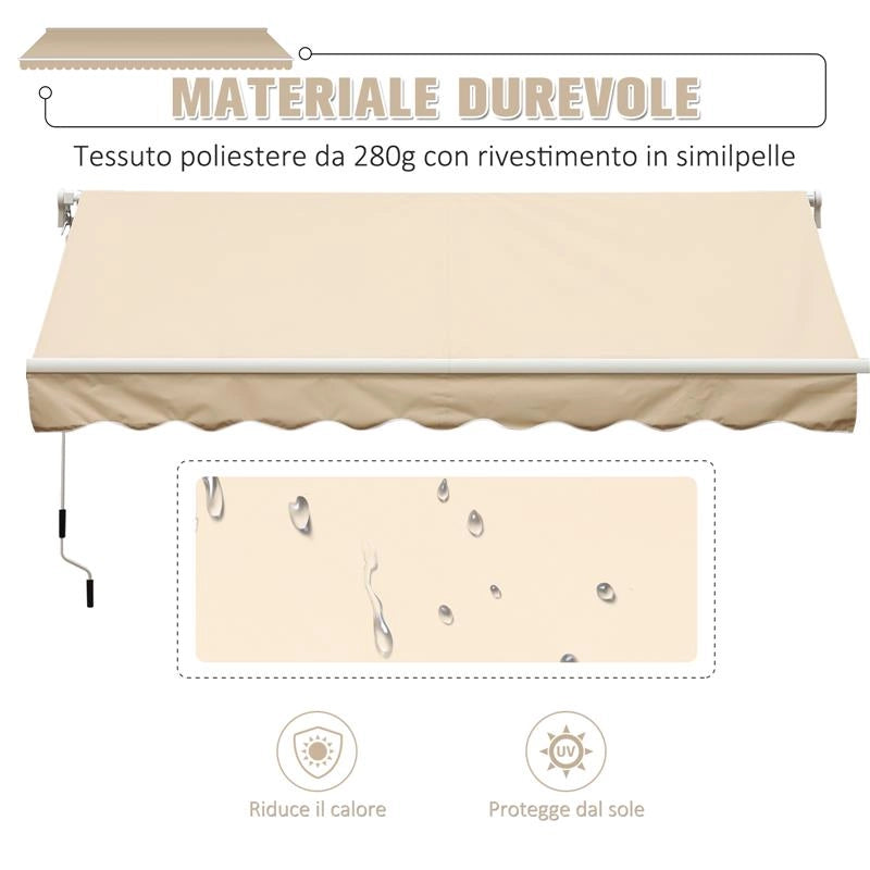 TENDA DA SOLE A MANOVELLA CON COPERTURA IMPERMEABILE 400 X 250 CM COLORE BEIGE