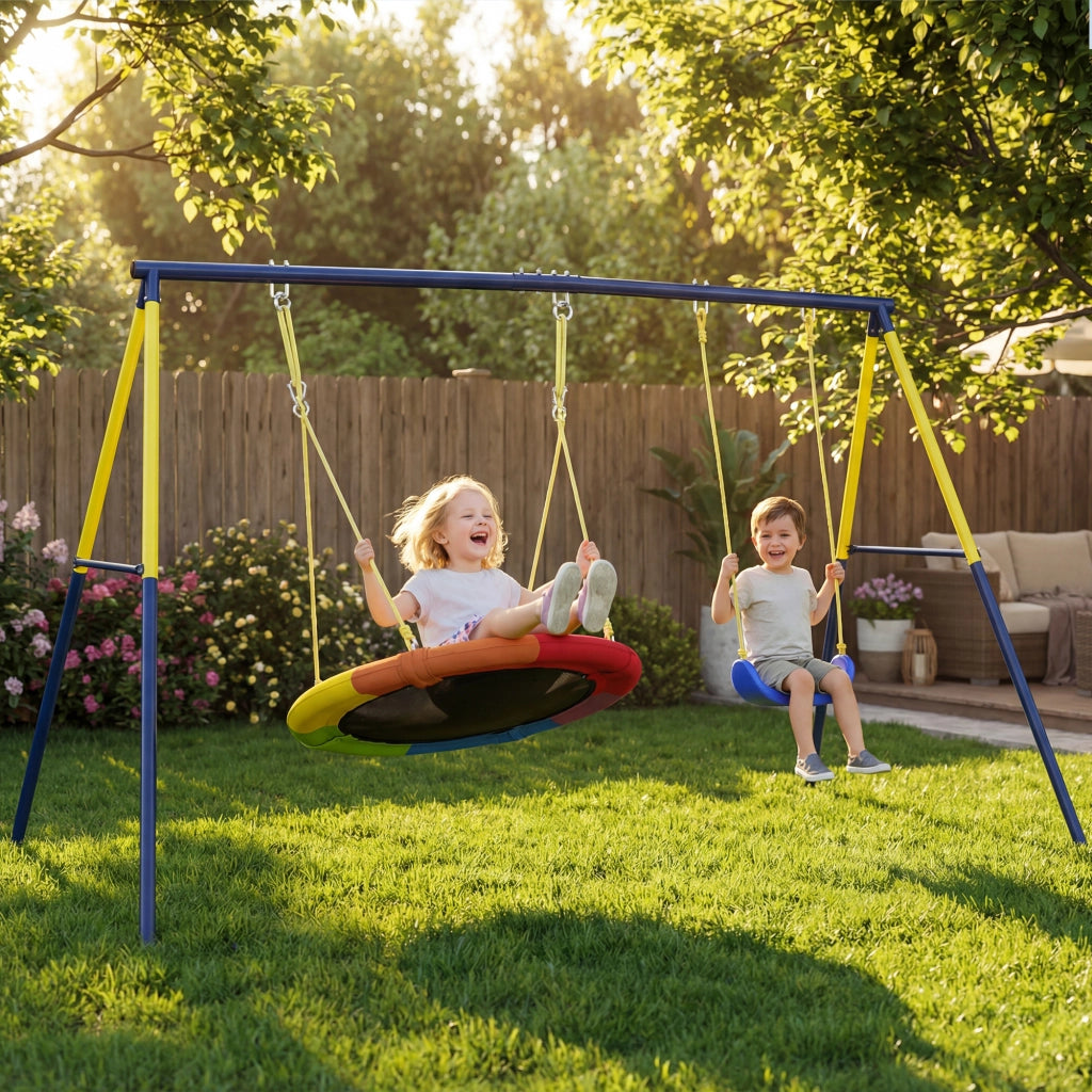 Struttura per Altalena da Giardino 260x160x178 cm con 4 Ganci in Acciaio Blu