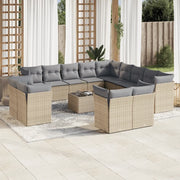 Set Divani da Giardino 14pz con Cuscini in Polyrattan Beige