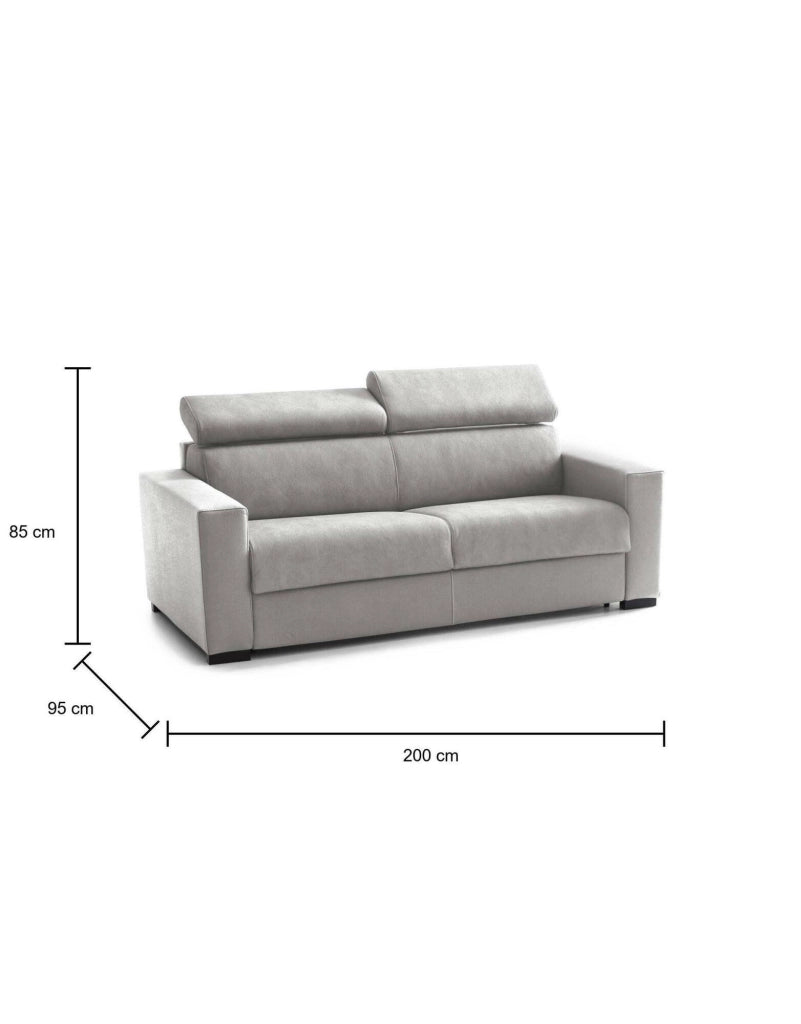 Divano Letto Amalfi, Divano a 2 posti Large, Made in Italy, SofÒ  Soggiorno con apertura girevole, con poggiatesta regolabili e Braccioli standard, cm 200x95h85, Grigio