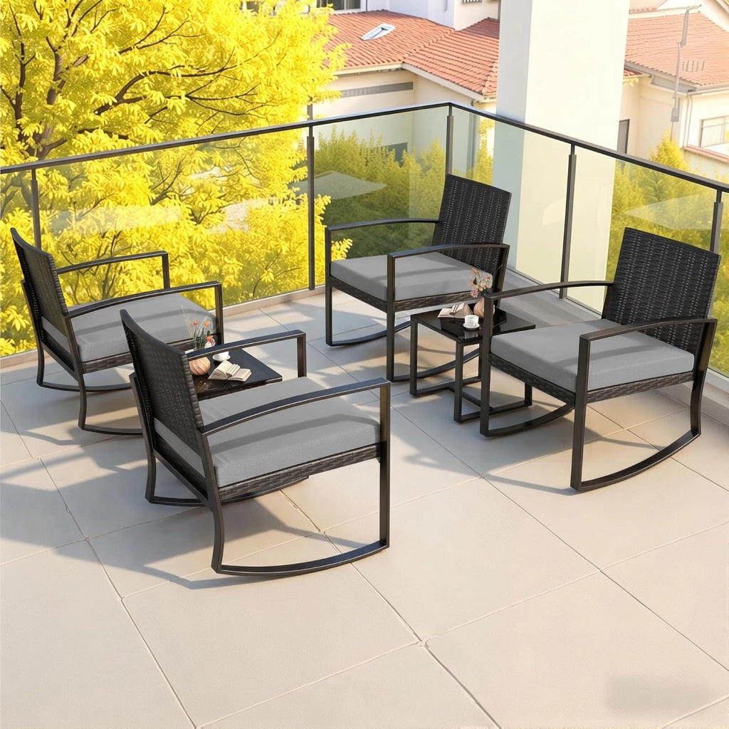 Set di Mobili da Balcone,Set Tavolino e Sedie da Giardino,Set di Mobili da Giardino in Rattan,2 Sedie da Esterno e 1 Tavolino,per Giardino Cortile Piscina (Grigio)
