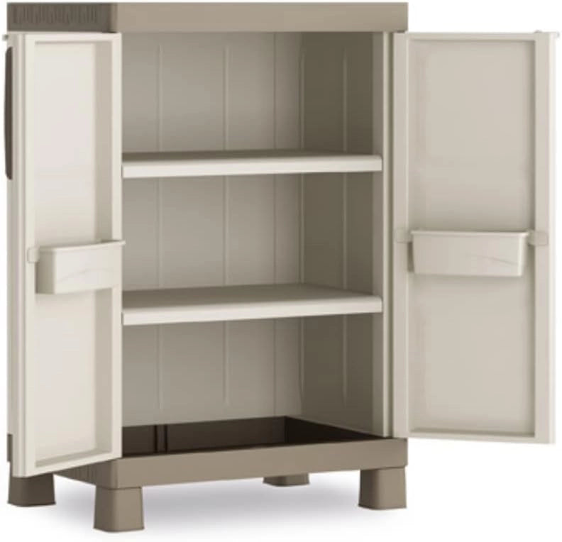 Armadio Basso in Resina con 2 Ripiani Regolabili e Chiusura Lucchettabile Colore Grigio e Nero Excellence Keter