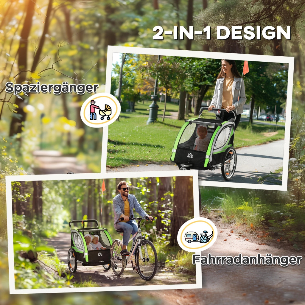 Carrello bicicletta 2 in 1 per 2 bambini ¨C zephmum ¨C Verde