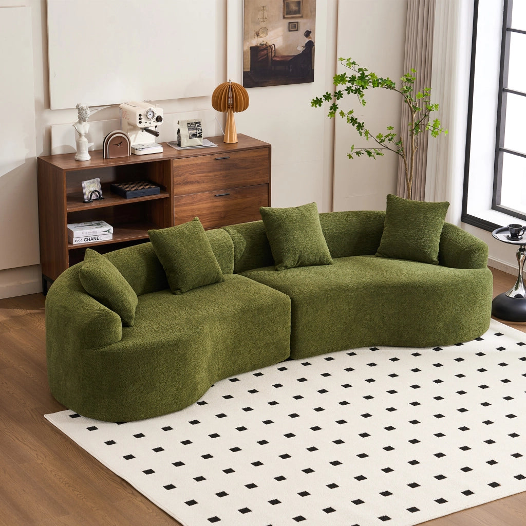 Divano 4 posti curvo in chenille con design lussuoso, morbido e senza montaggio, facile da spostare, verde