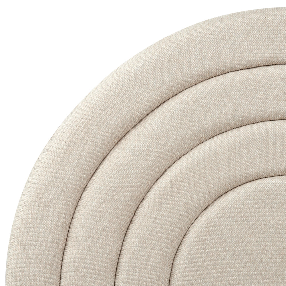 Letto singolo con testiera rotonda in tessuto beige chiaro con Base a doghe Gambe in legno con Testiera a Mezza Luna