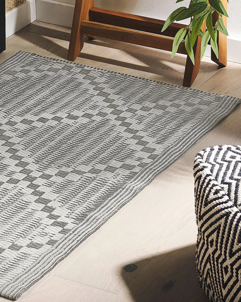 Tappeto per esterni grigio 60 x 105 cm tessuto jacquard patio terrazza soggiorno interno
