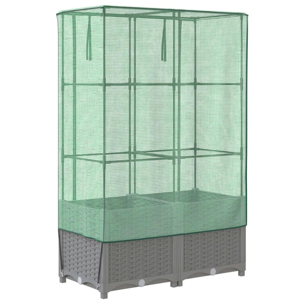 Aiuola rialzata/fioriera con copertura effetto rattan 80 x 40 x 138 cm grigio chiaro 02_0038788