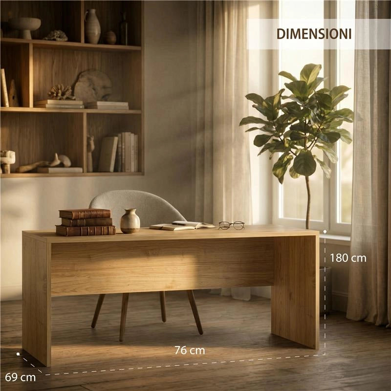SCRIVANIA RETTANGOLARE MODERNA PER CAMERA DIMENSIONI 76X180X69 CM, COLORE NOCE