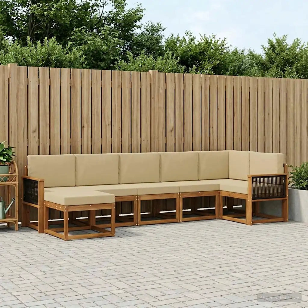 Set di divani da esterno 7 pcs Naturale e Beige Poliestere