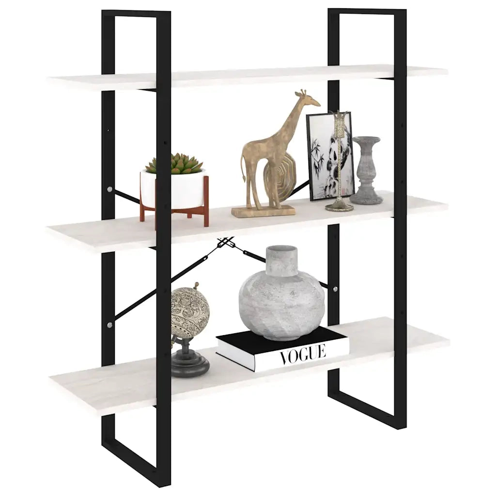 Libreria a 3 Ripiani Bianca 100x30x105 cm in Massello di Pino 806553