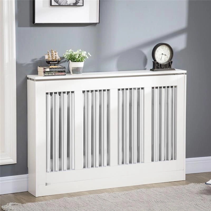 COPRITERMOSIFONE A DOGHE IN MDF E ACCIAIO 120X18X84CM BIANCO