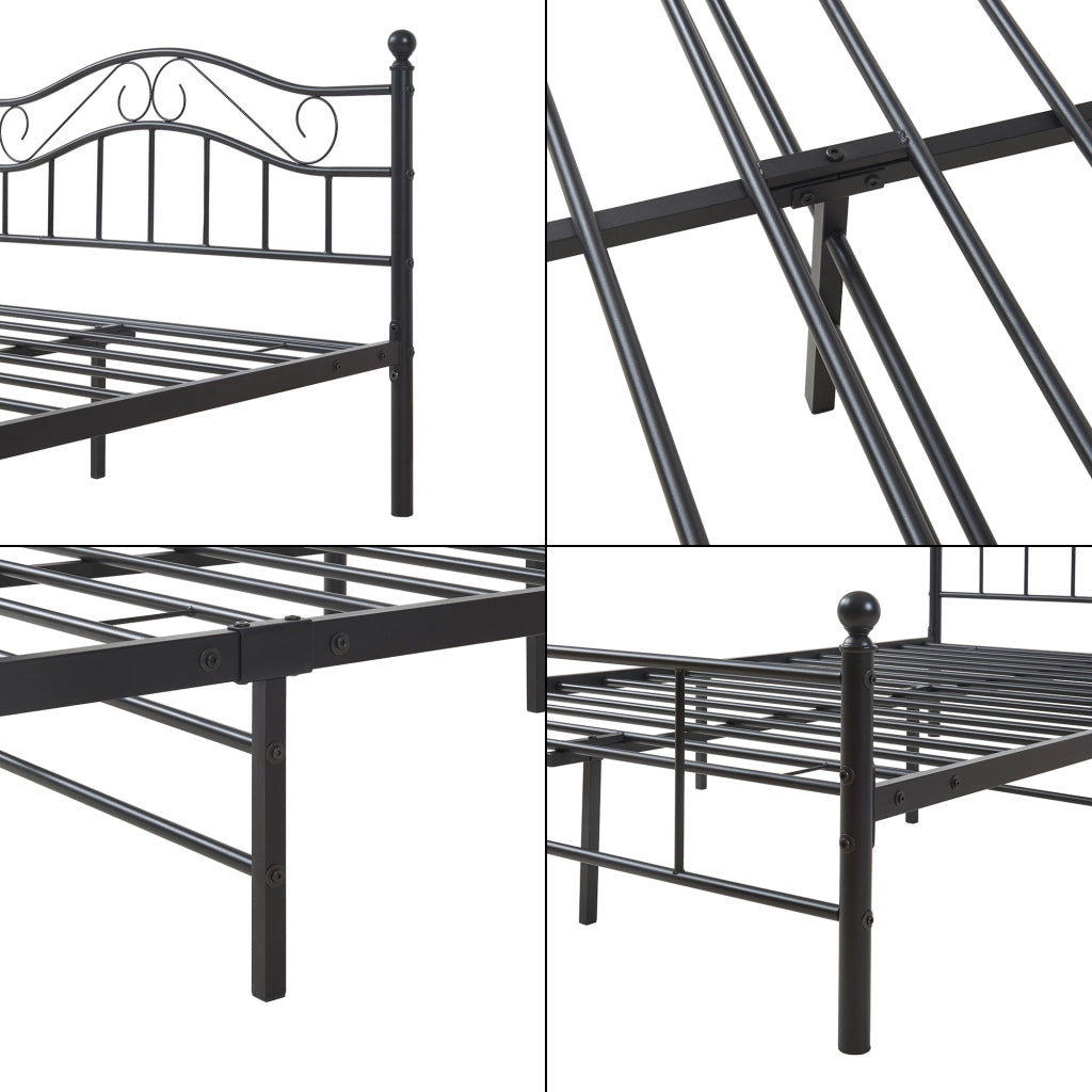 Letto Piazza e Mezza Florenz in Acciaio con Testiera Decorativa e Materasso 120 x 200 cm Nero [en.casa]