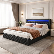 DESMIU Lit coffre 160 × 200 cm 2 posti con LED, contenitore e senza materasso, in PU, nero