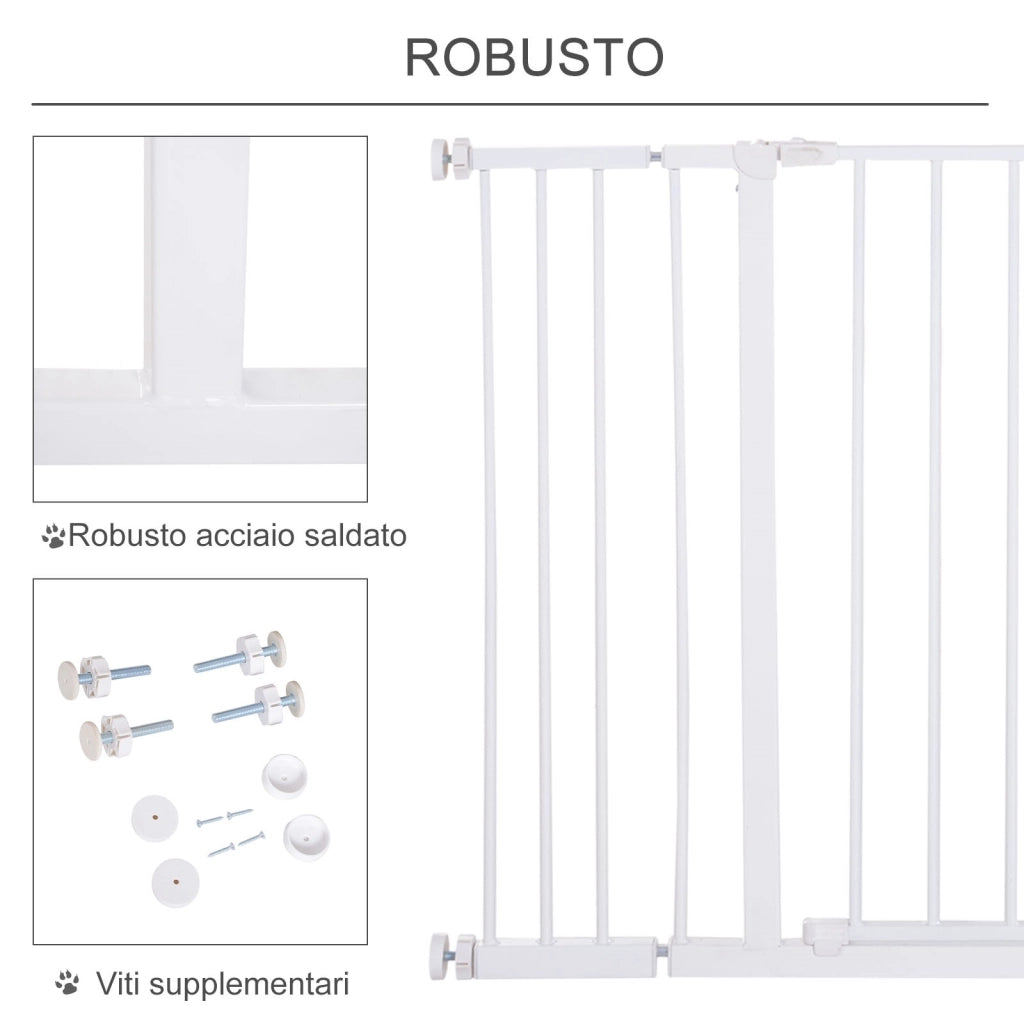 EasyComfort Cancellino per Cani di Sicurezza Estensibile da 76-107cm Montaggio a Pressione, Metallo e Plastica, Bianco