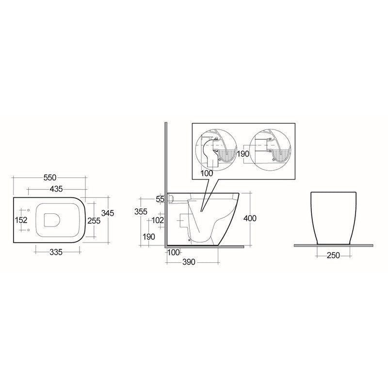 Vaso filo muro con scarico universale serie caroline