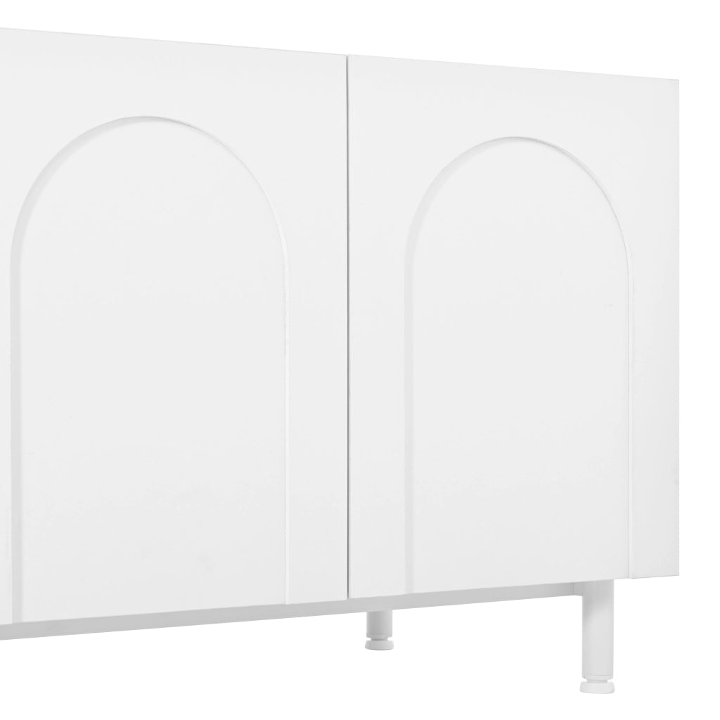Mobile porta TV con 4 ante e 2 cassetti, passacavi laterali, per soggiorno, in MDF e truciolare, bianco, 180 × 40 × 48 cm
