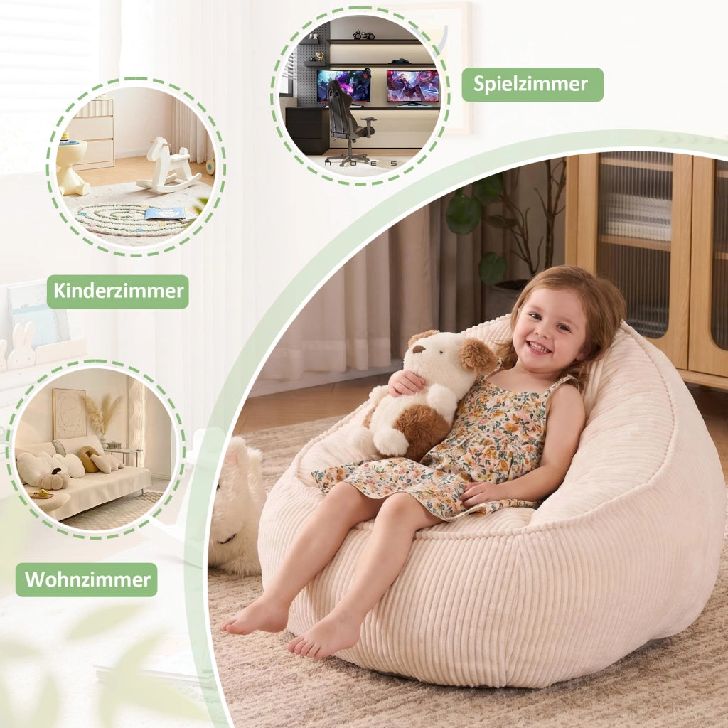 Poltrona pouf ergonomica - con schienale avvolgente - in corduroy beige - 40×31×20 cm