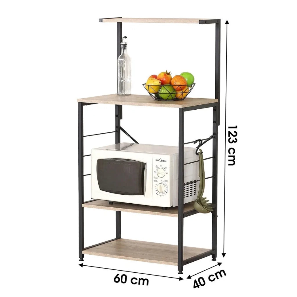 Carrello da cucina in stile industriale della collezione HOLBORN con struttura in metallo nero e scaffali in legno.