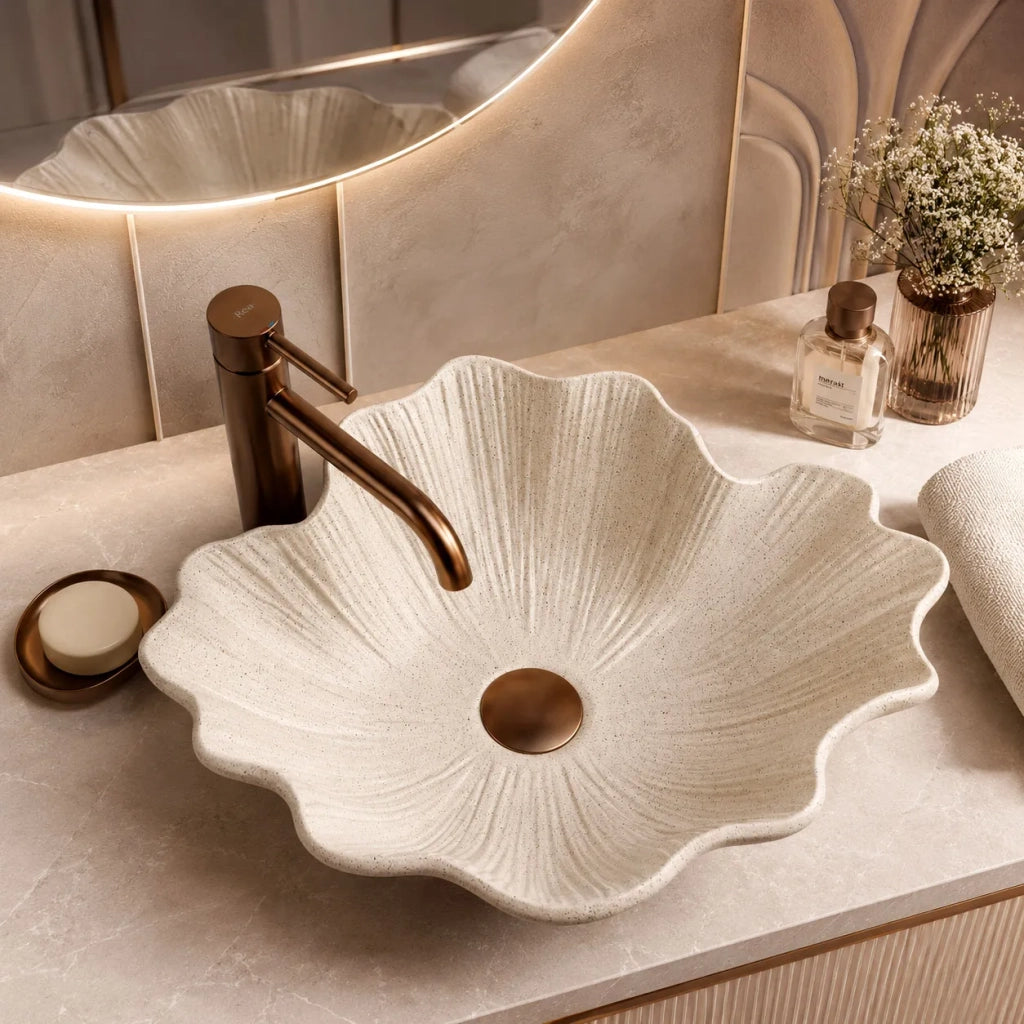 Lavabo Da Appoggio Rea Flower Vanilla