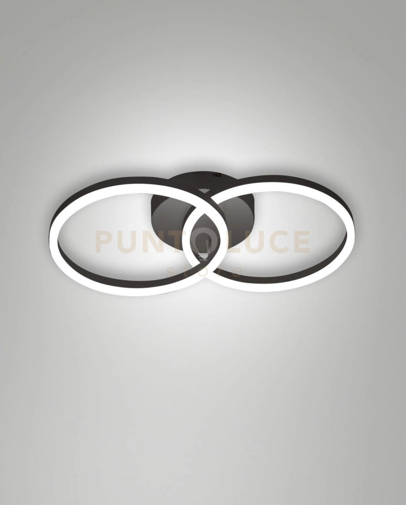 GIOTTO APPLIQUE NERA D.30+D.30cm 2 LUCI A LED 3000K - 36W - 3780 lm DIMMERABILE C/ACCES. SMART