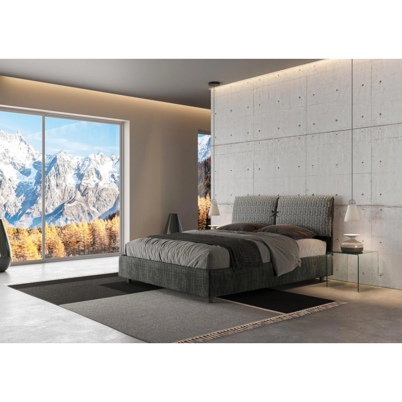 Letto imbottito Matrimoniale 160x200 cm tessuto Agata Mados - Contenitore,Blu/Blu