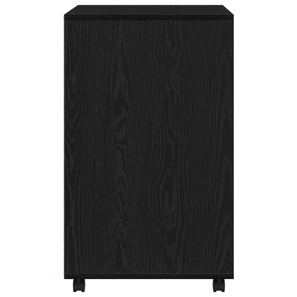 Armadietto Roulante Nero Rovere 60x48x81 cm Legno Ingegnerizzato
