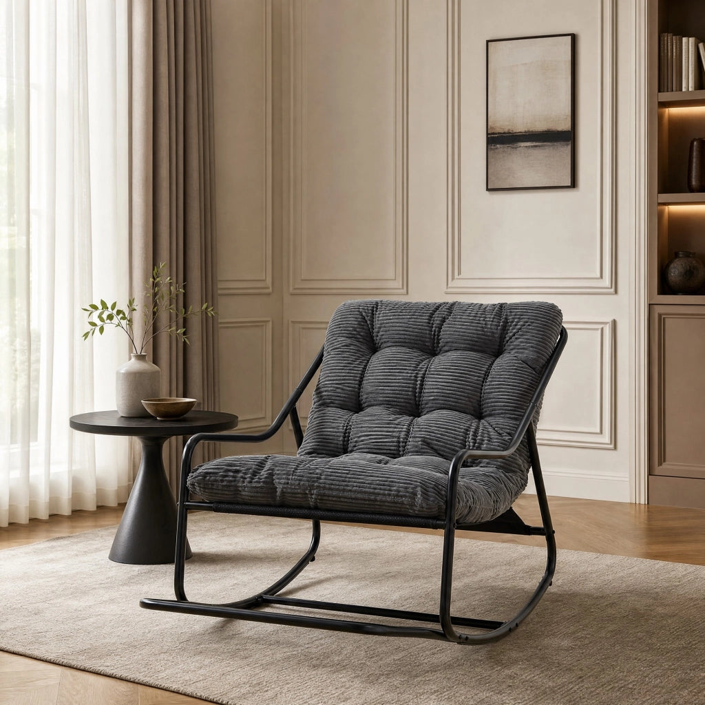 POLTRONA a dondolo 75x116x82 cm in acciaio grigio e nero
