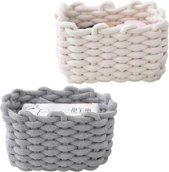 Set di conservazione a 2 pezzi - Borse in cotone intrecciato per il trucco e i giocattoli - Bianco e Grigio