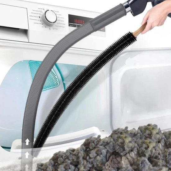 Set di aspiratore a due fasi Adatto per ventilazione asciugatrice, compatibile con tutti gli aspiratori, setto a spazzola per asciugatrice e tubo aspiratore con connettore universale elastico, rimuove rapidamente la peluria, grigio
