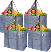 Set di 4 borse per spesa riutilizzabili con fondo rigido e tasca anteriore in grigio