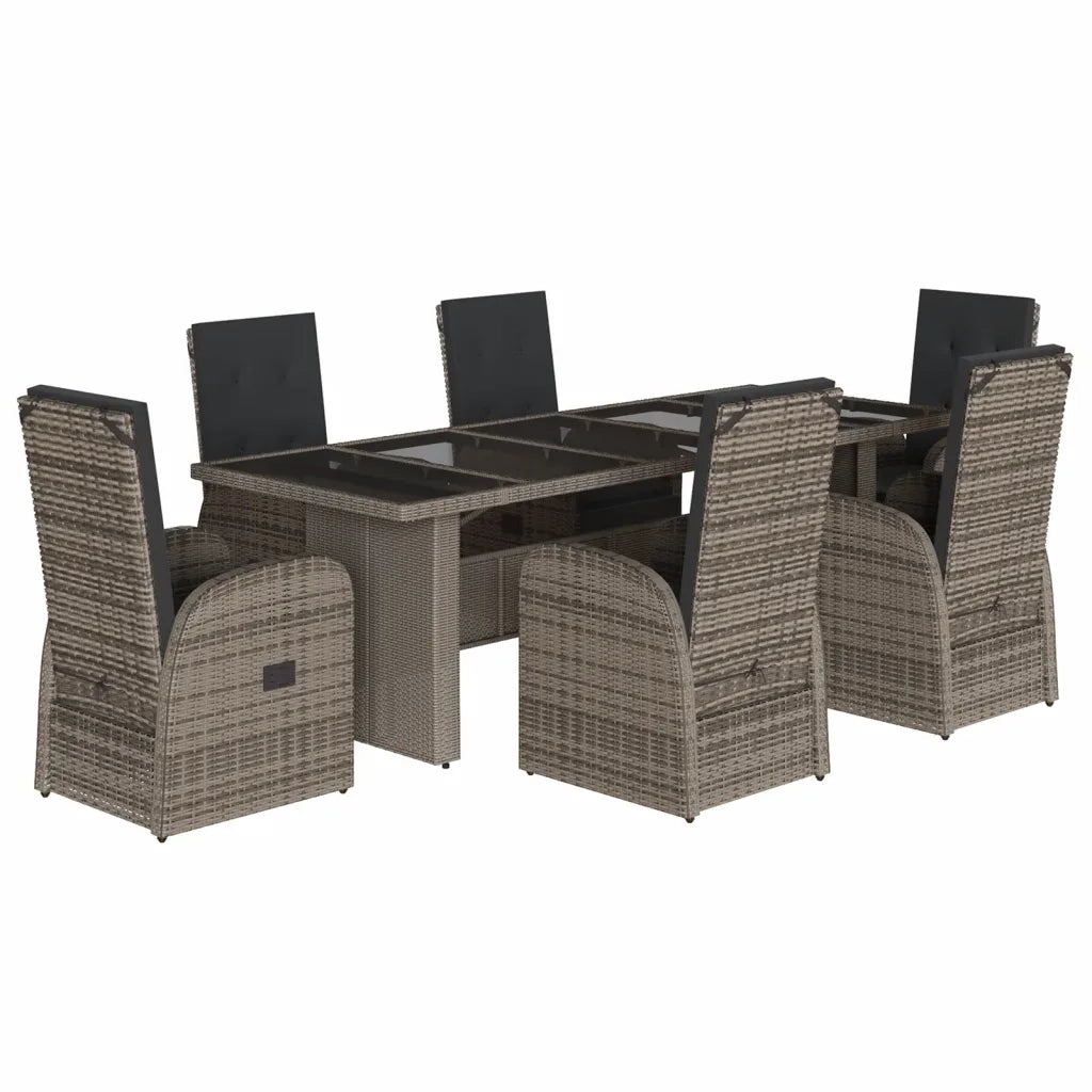 Set da Pranzo da Giardino 7 pz con Cuscini in Polyrattan Grigio