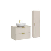 Set da bagno NOXERA 80 cm – Marrone Congo – Lavabo + colonna sospesa